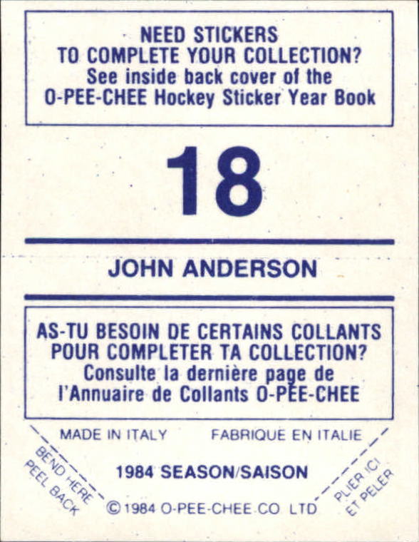 1984-85 O-Pee-Chee Stickers #18 John Anderson back image