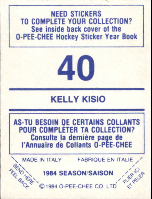 1984-85 O-Pee-Chee Stickers #40 Kelly Kisio back image
