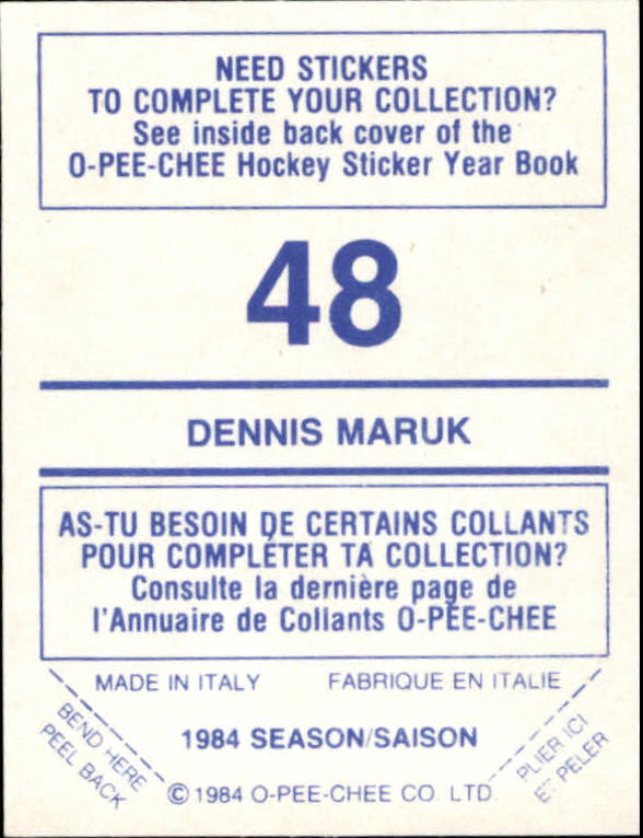 1984-85 O-Pee-Chee Stickers #48 Dennis Maruk back image