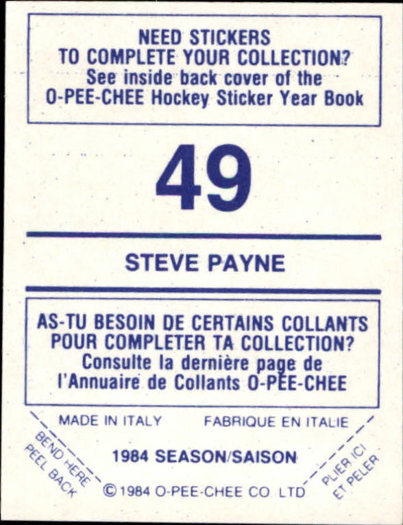 A0150- 1984-85 O Pee Chee Sticker Hk Karten 1-292 -du Pick- 15 + Gratis US - Bild 75 von 419