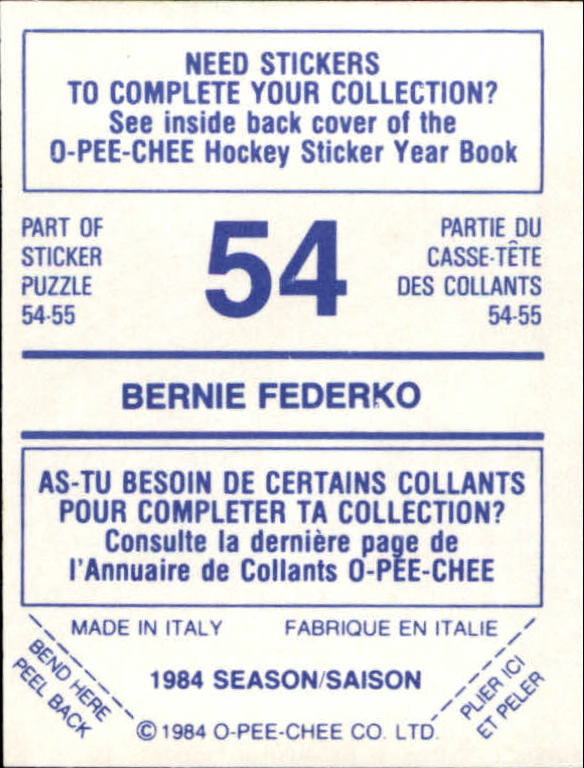 1984-85 O-Pee-Chee Stickers #54 Bernie Federko back image