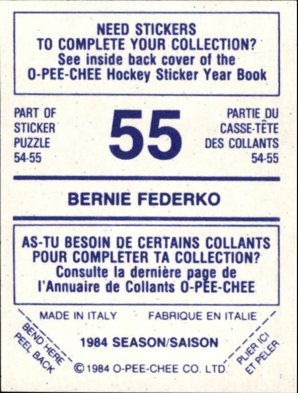 1984-85 O-Pee-Chee Stickers #55 Bernie Federko back image