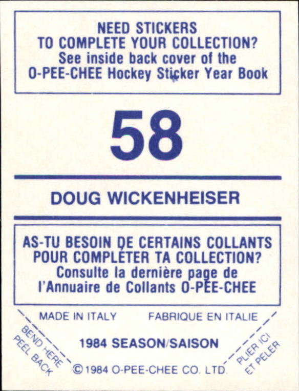 1984-85 O-Pee-Chee Stickers #58 Doug Wickenheiser back image