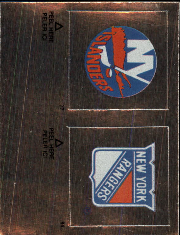1984-85 O-Pee-Chee Stickers #77 Islanders Logo FOIL/ 94. Rangers Logo  FOIL
