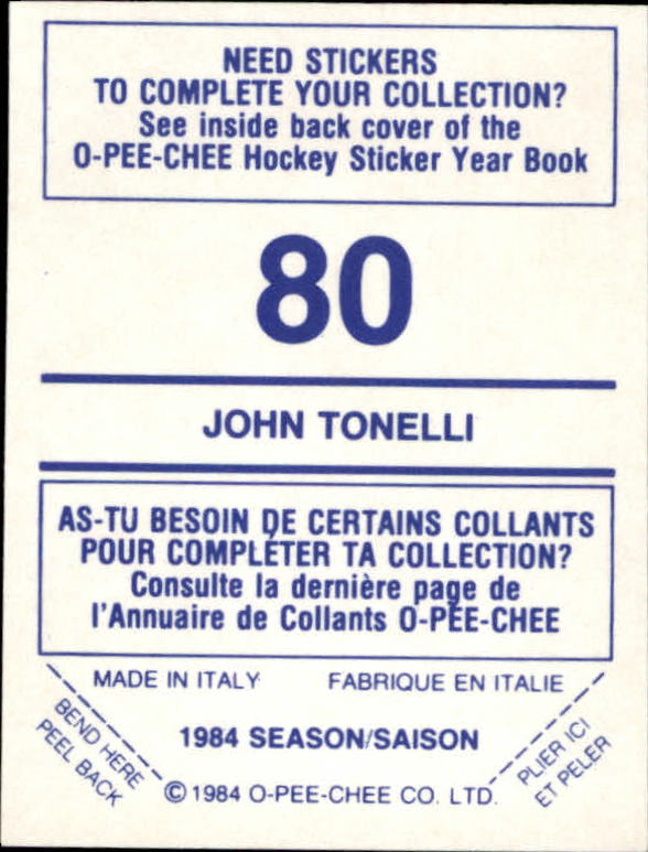 1984-85 O-Pee-Chee Stickers #80 John Tonelli back image