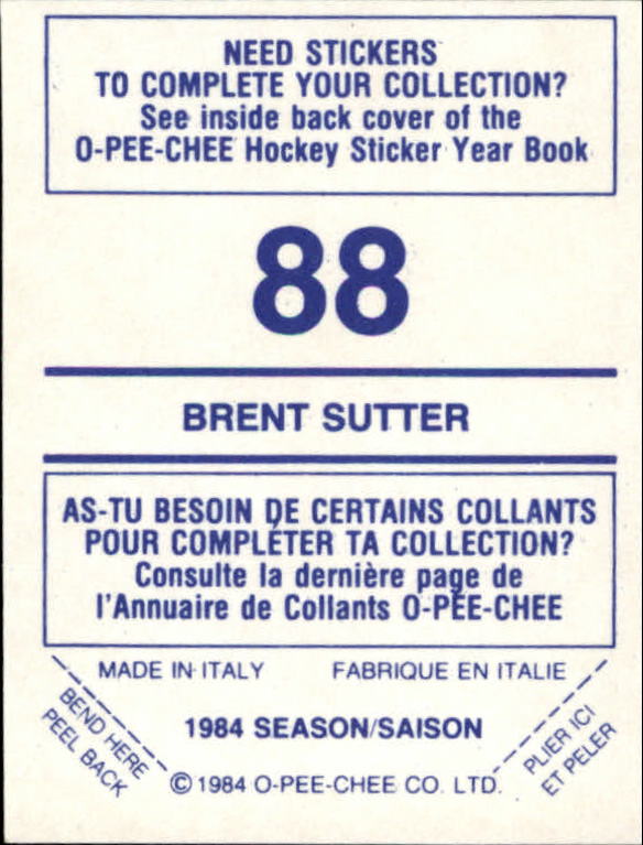 1984-85 O-Pee-Chee Stickers #88 Brent Sutter back image