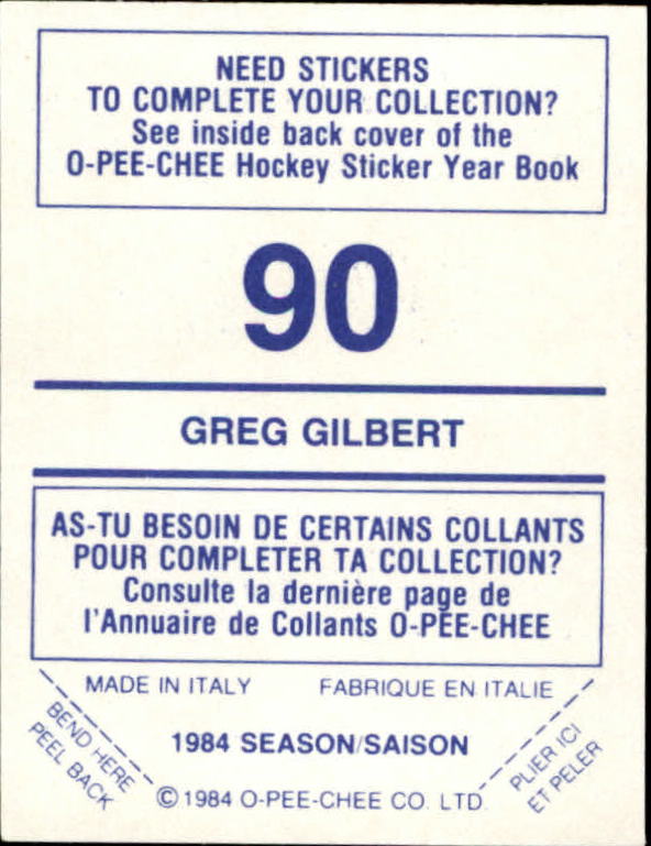 1984-85 O-Pee-Chee Stickers #90 Greg Gilbert back image