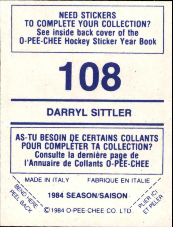 1984-85 O-Pee-Chee Stickers #108 Darryl Sittler back image