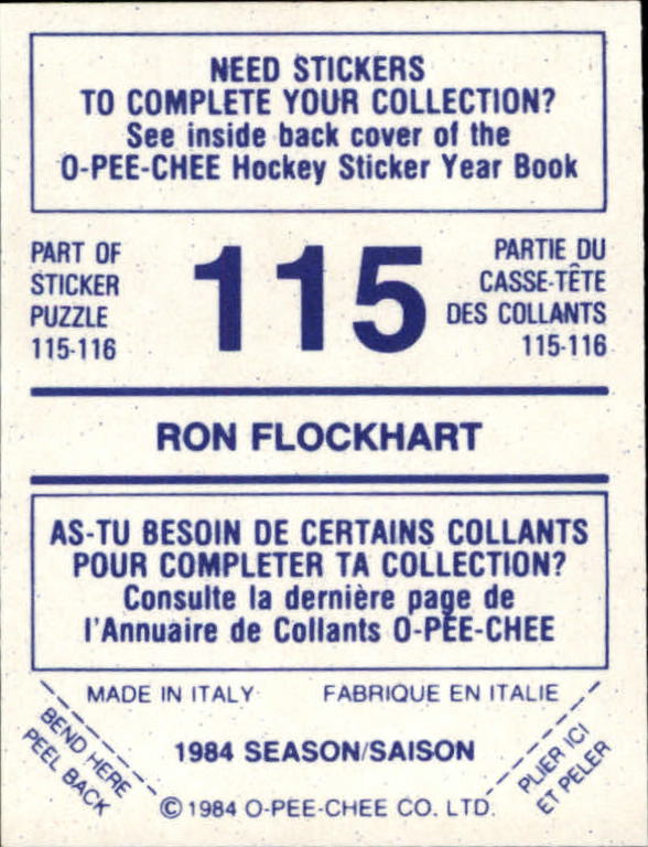 1984-85 O-Pee-Chee Stickers #115 Ron Flockhart back image