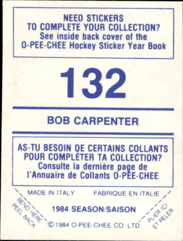 1984-85 O-Pee-Chee Stickers #132 Bob Carpenter back image