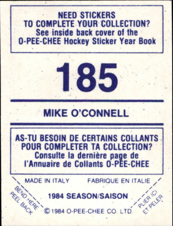 1984-85 O-Pee-Chee Stickers #185 Mike O'Connell back image
