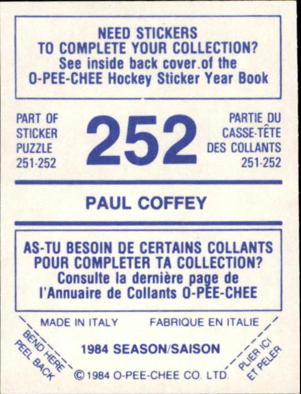 1984-85 O-Pee-Chee Stickers #252 Paul Coffey back image