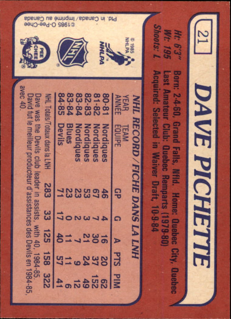 1985-86 O-Pee-Chee #21 Dave Pichette back image
