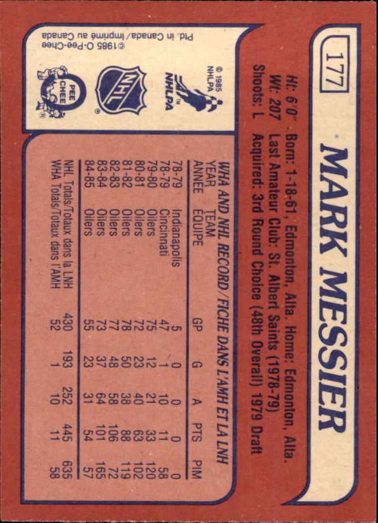 1985-86 O-Pee-Chee #177 Mark Messier back image