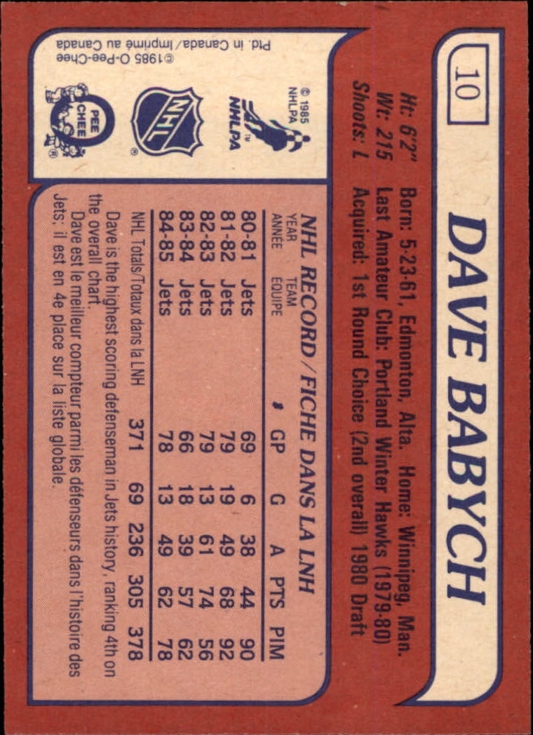 1985-86 Topps #10 Dave Babych back image