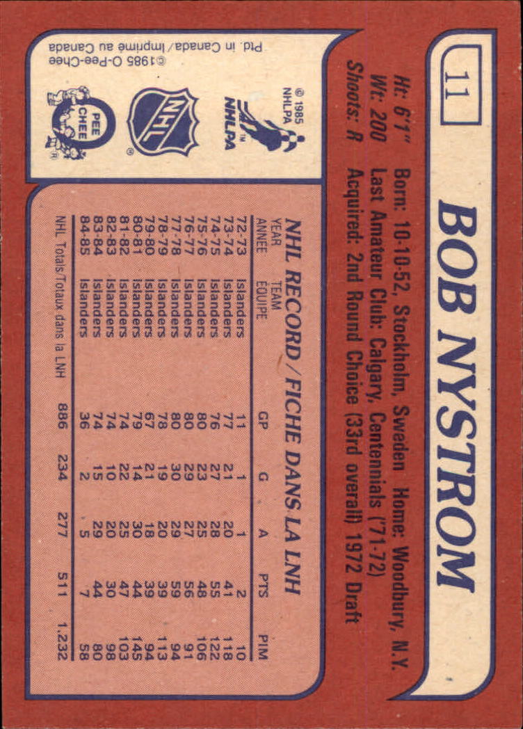 1985-86 Topps #11 Bob Nystrom back image
