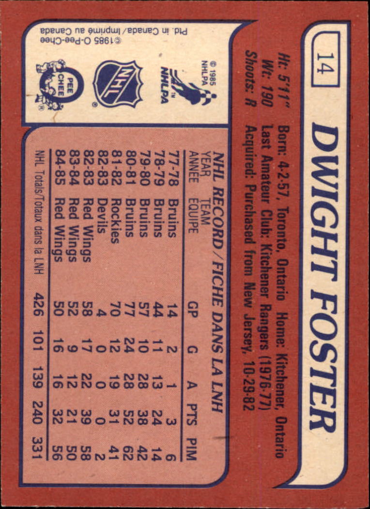 1985-86 Topps #14 Dwight Foster SP back image