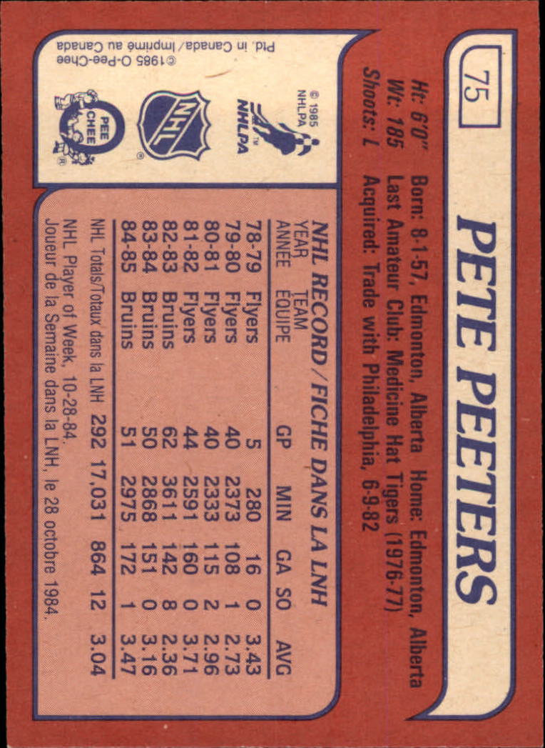 1985-86 Topps #75 Pete Peeters back image