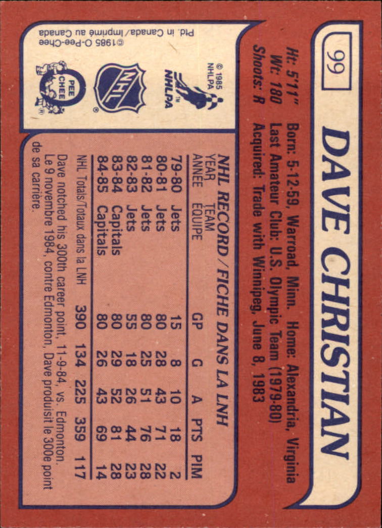 1985-86 Topps #99 Dave Christian SP back image