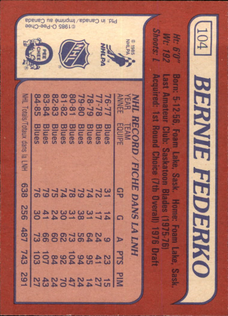 1985-86 Topps #104 Bernie Federko back image