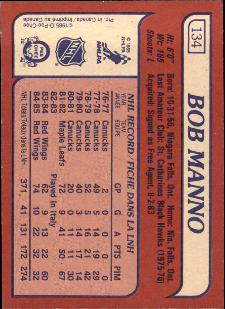 1985-86 Topps #134 Bob Manno back image