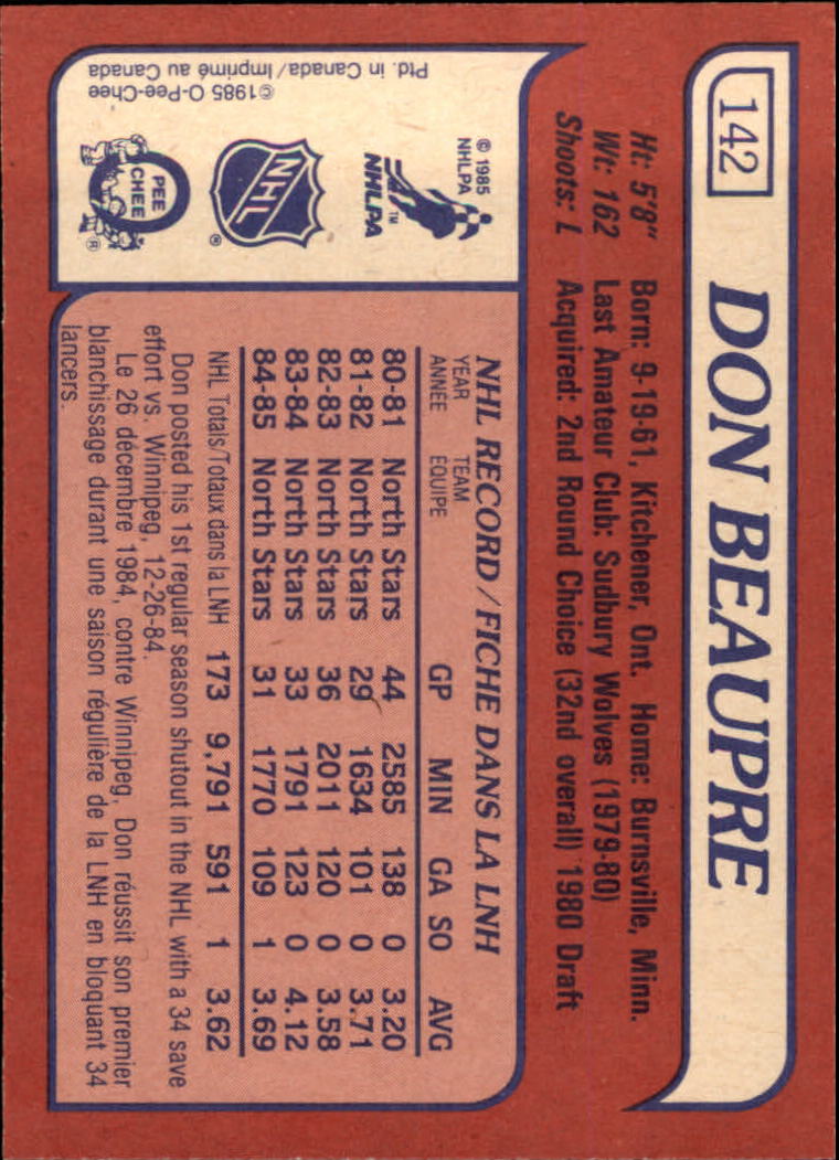 1985-86 Topps #142 Don Beaupre back image