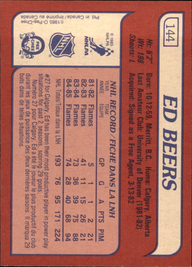 1985-86 Topps #144 Ed Beers back image