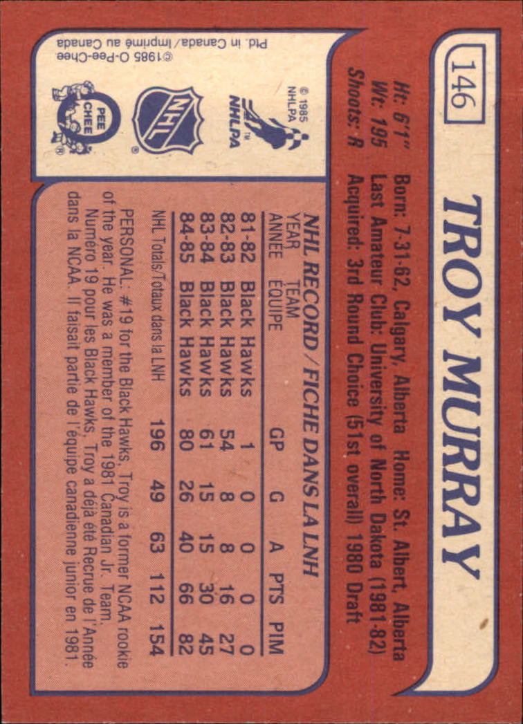 1985-86 Topps #146 Troy Murray SP back image