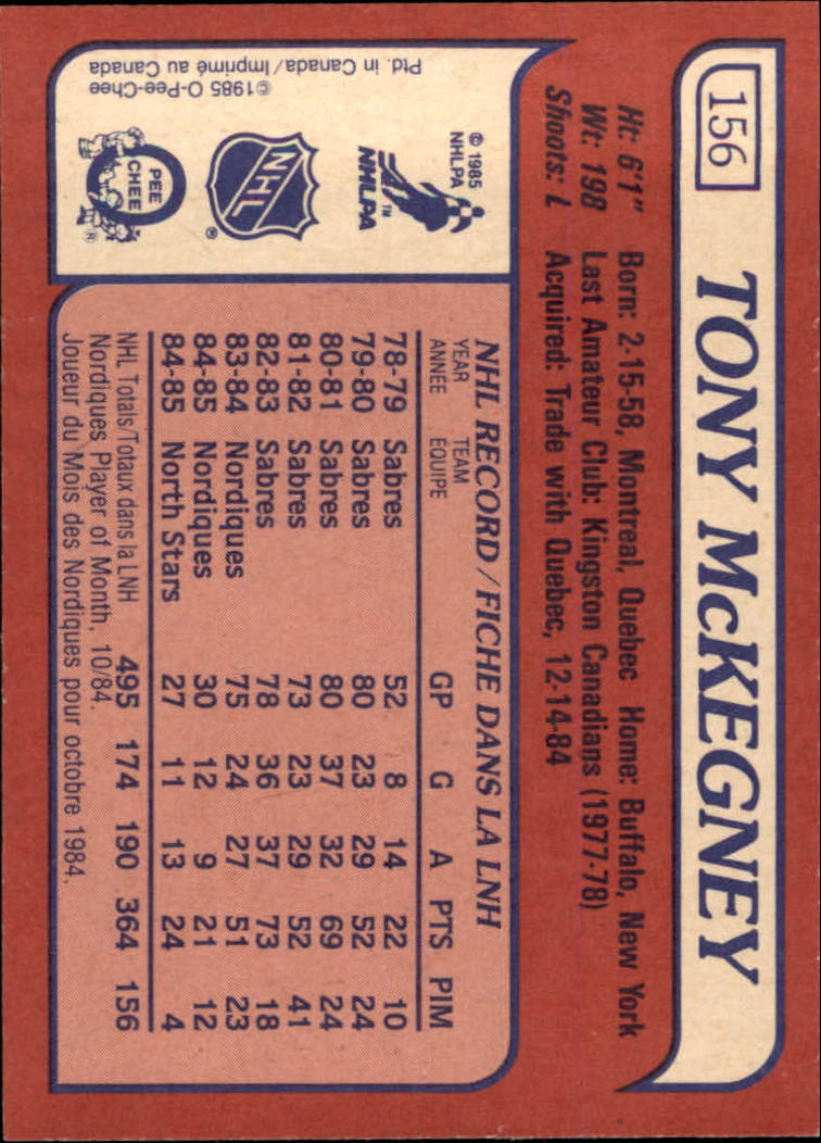 1985-86 Topps #156 Tony McKegney back image