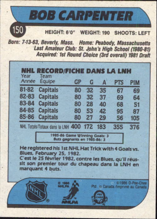 1986-87 O-Pee-Chee #150 Bob Carpenter