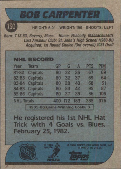 1986-87 Topps #150 Bob Carpenter DP back image