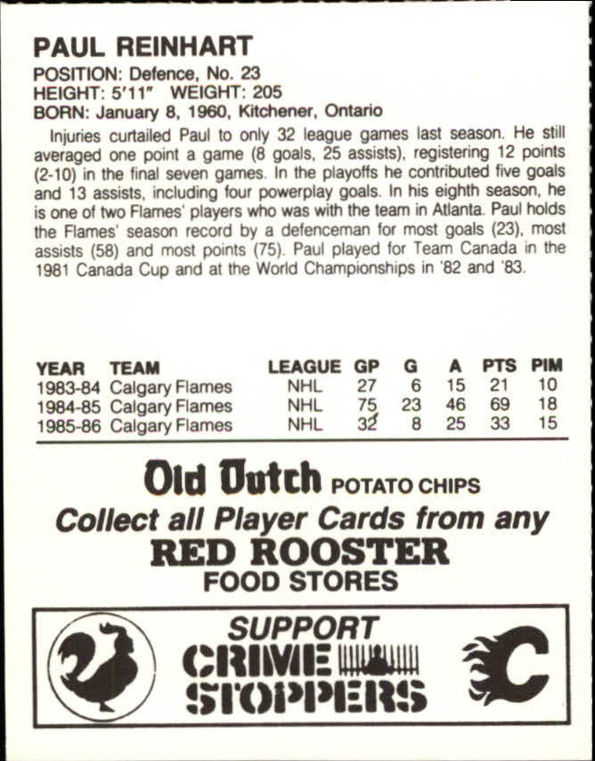 1986-87 Flames Red Rooster #22 Paul Reinhart back image