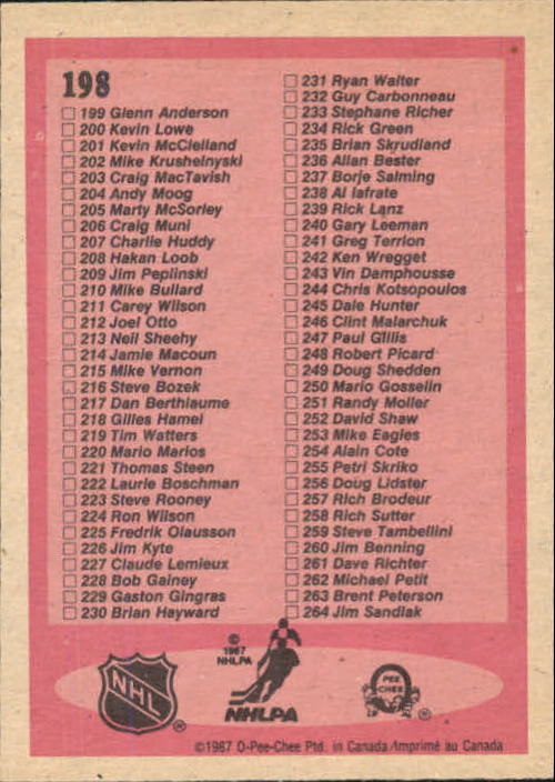 1987-88 O Pee Chee Hk Karten 151-264 + Rookies A3213 - You Pick - 15 + Gratis - Bild 209 von 229
