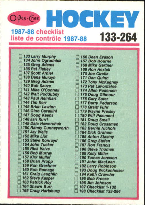 1987-88 O Pee Chee Hk Karten 151-264 + Rookies A3213 - You Pick - 15 + Gratis - Bild 208 von 229