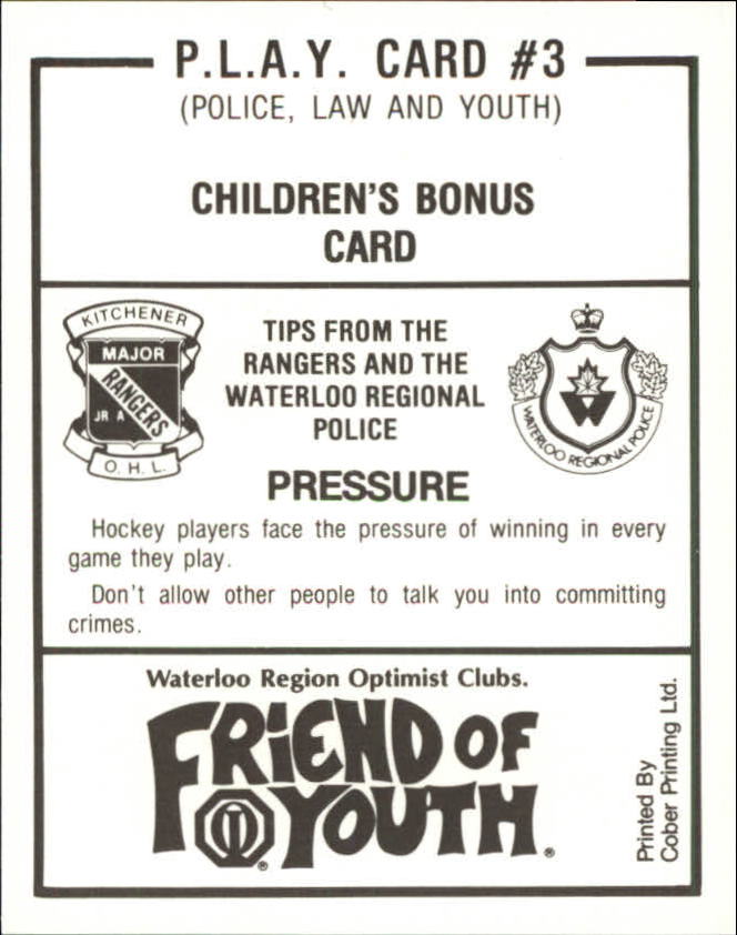 1987-88 Kitchener Rangers #3 Children's Bonus Card back image
