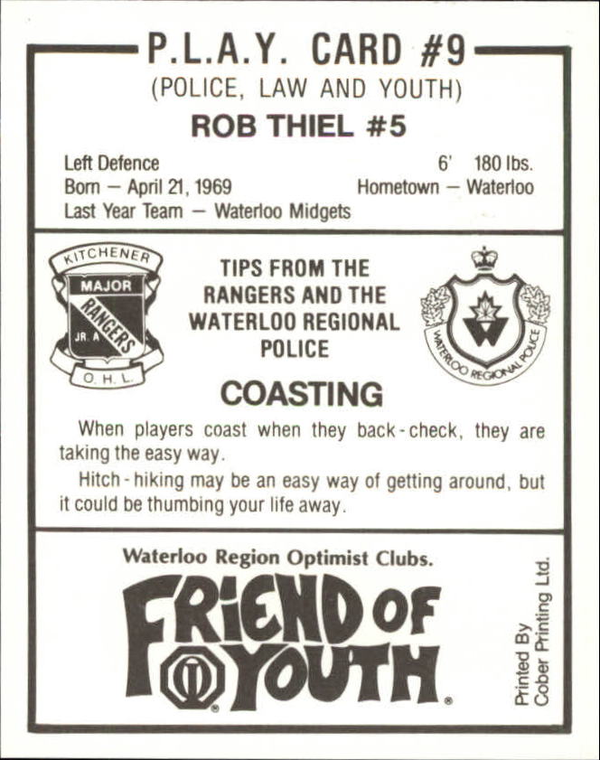 1987-88 Kitchener Rangers #9 Rob Thiel back image