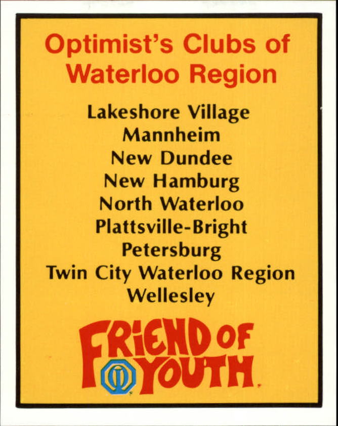 1987-88 Kitchener Rangers #30 Optimist's Sponsor/Card