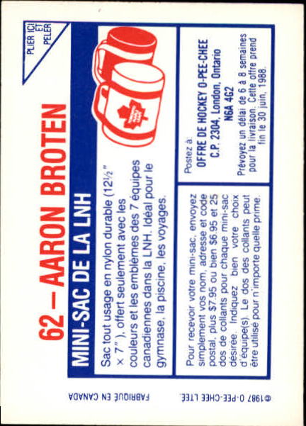 1987-88 O-Pee-Chee Stickers #62 Aaron Broten back image