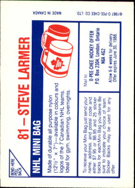 1987-88 O-Pee-Chee Stickers #81 Steve Larmer back image