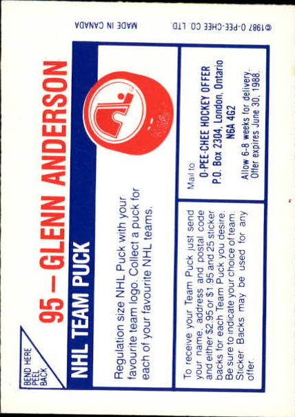 1987-88 O-Pee-Chee Stickers #95 Glenn Anderson back image