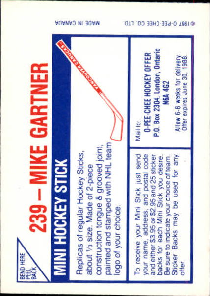 1987-88 O-Pee-Chee Stickers #239 Mike Gartner back image