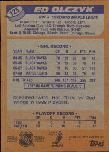 1988-89 Topps #125 Ed Olczyk DP back image