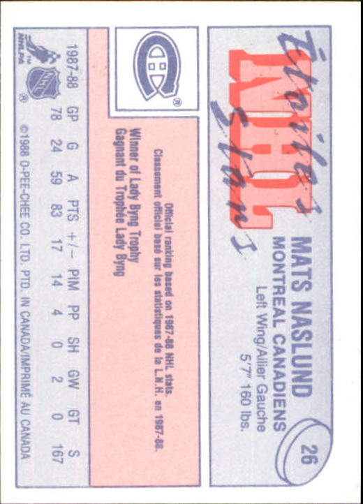 1988-89 O-Pee-Chee Minis #26 Mats Naslund back image