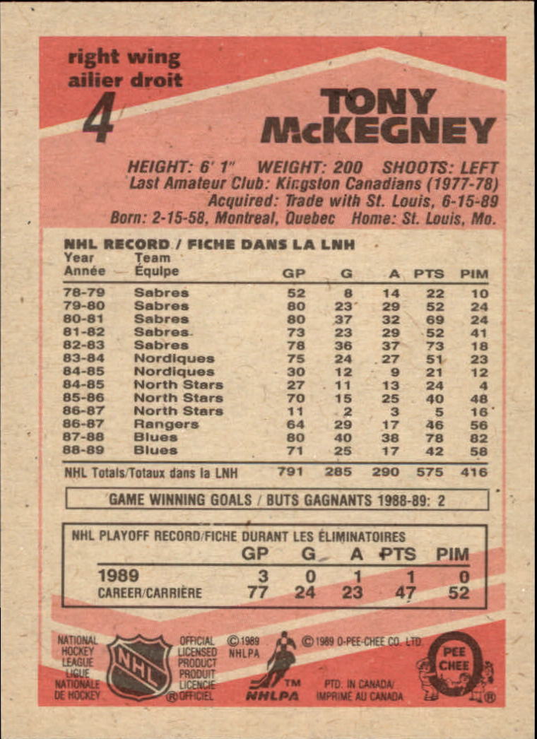 1989-90 O-Pee-Chee #4 Tony McKegney back image