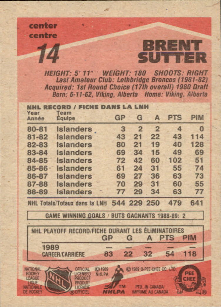 1989-90 O-Pee-Chee #14 Brent Sutter back image