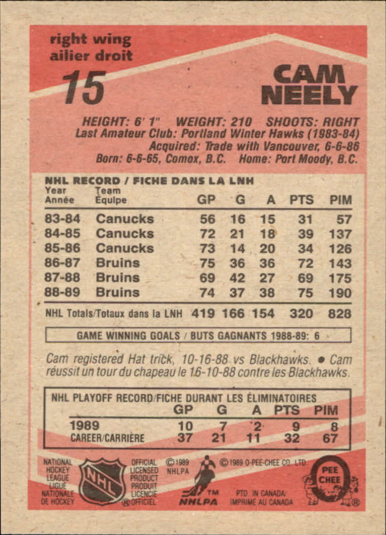 1989-90 O-Pee-Chee #15 Cam Neely back image