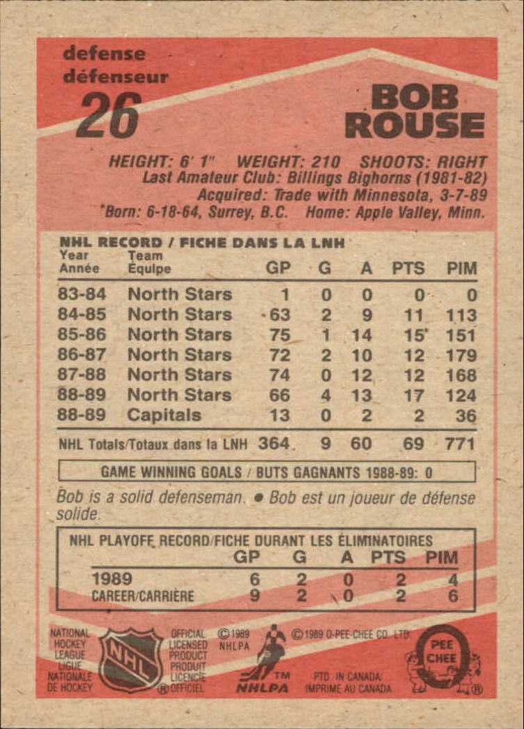 1989-90 O-Pee-Chee #26 Bob Rouse RC back image