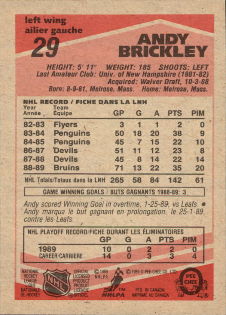 1989-90 O-Pee-Chee #29 Andy Brickley RC back image
