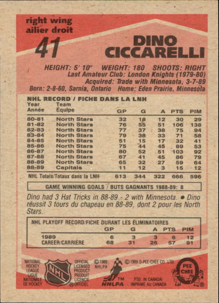 1989-90 O-Pee-Chee #41 Dino Ciccarelli back image