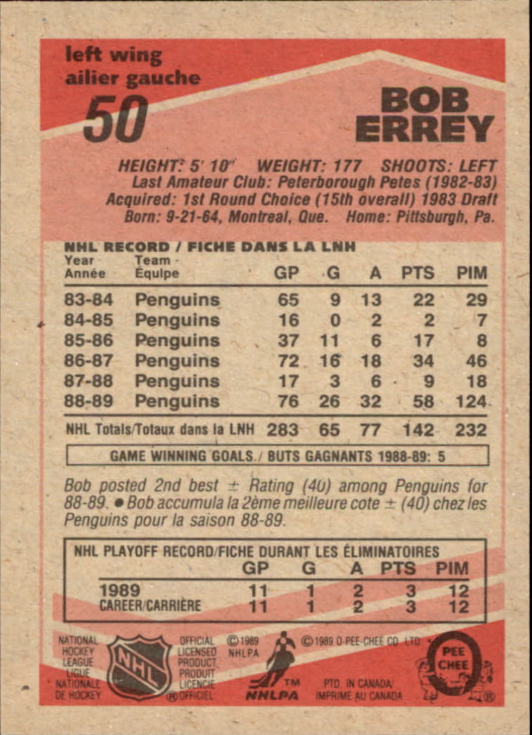 1989-90 O-Pee-Chee #50 Bob Errey RC back image